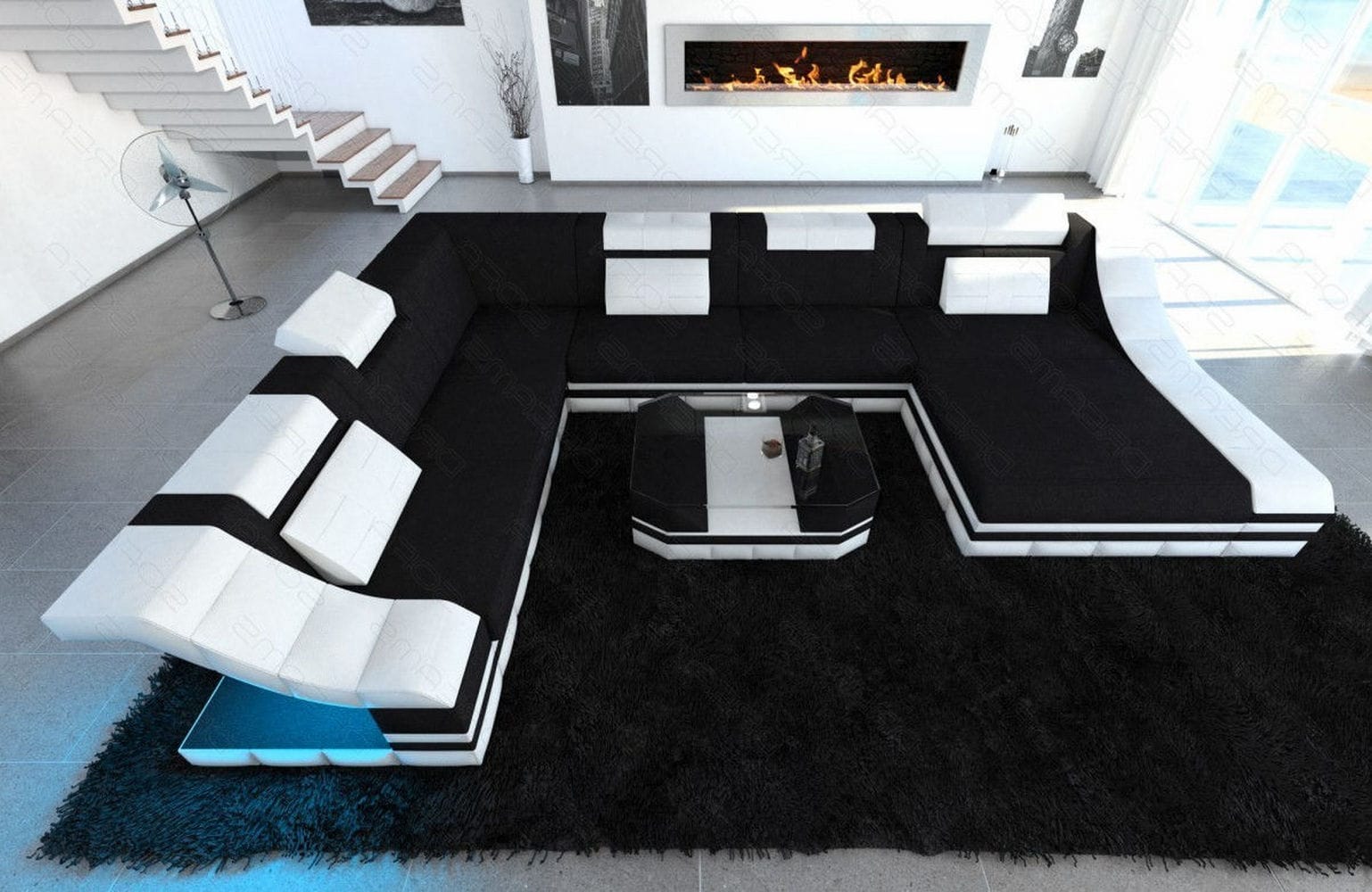 Design Stoff-Wohnlandschaft Turino XL – Komfort Schwarz-Weiß