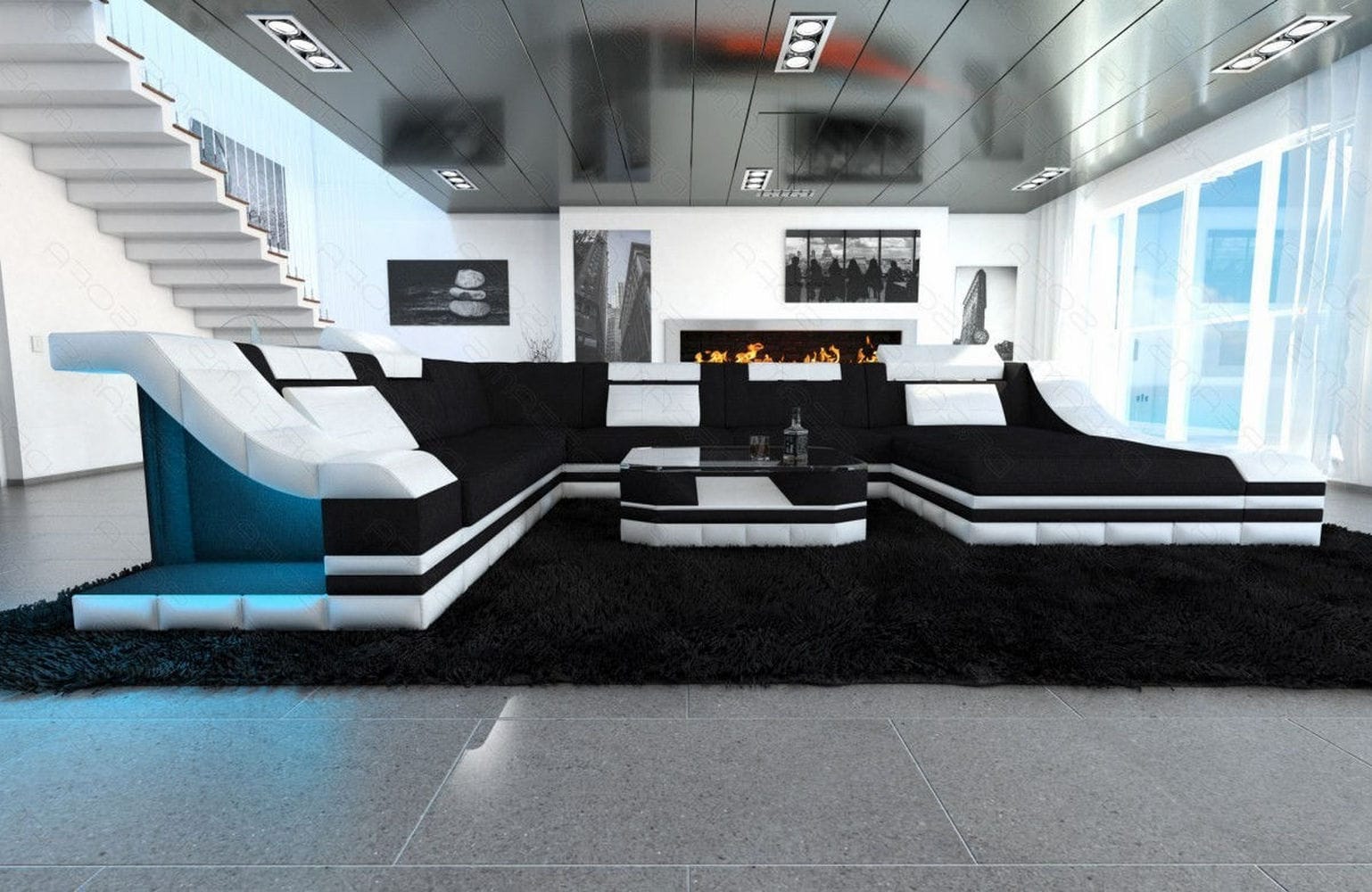 Design Stoff-Wohnlandschaft Turino XL – Komfort Schwarz-Weiß