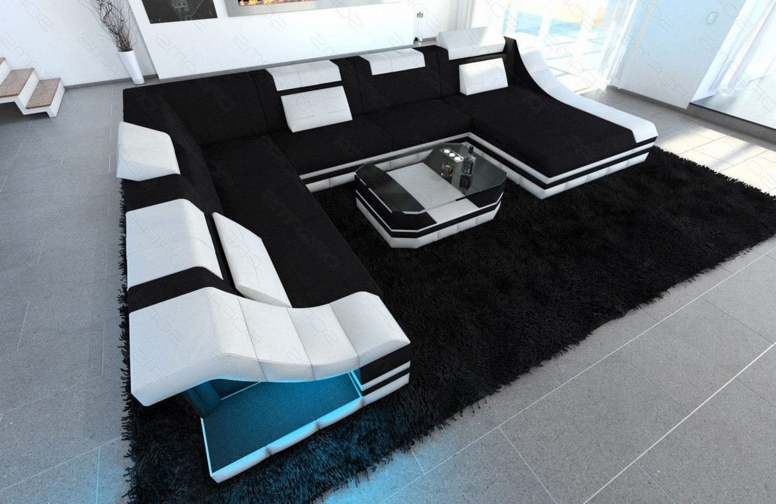 Design Stoff-Wohnlandschaft Turino XL – Komfort Schwarz-Weiß