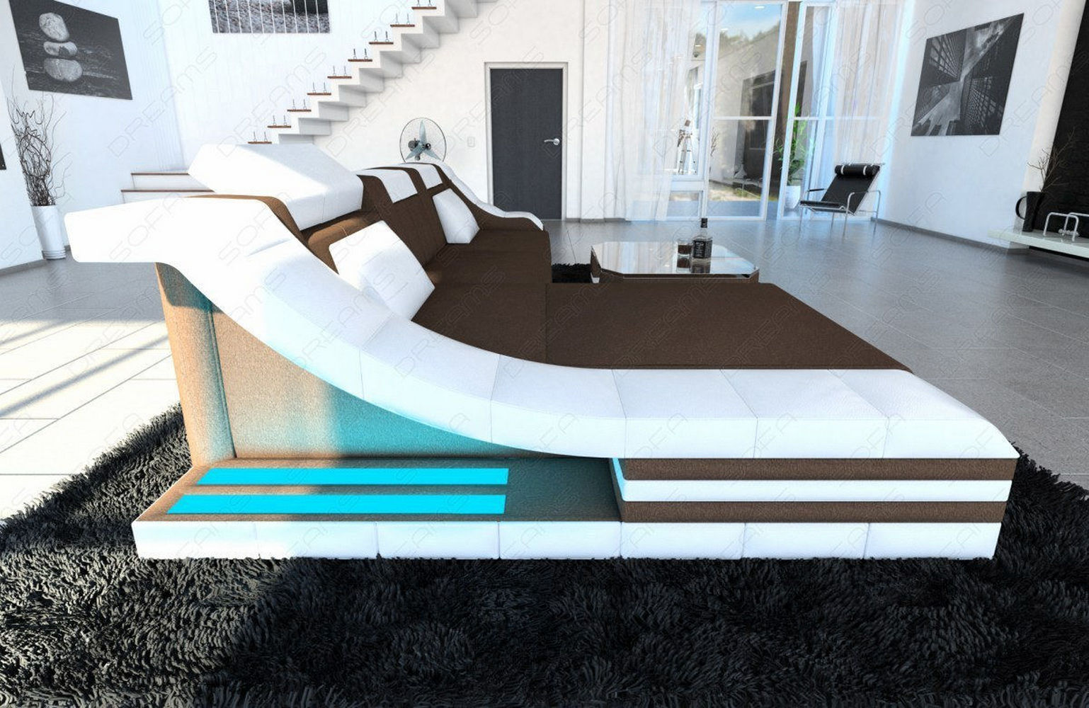 Stoffcouch Turino L-Form mit LED-Beleuchtung
