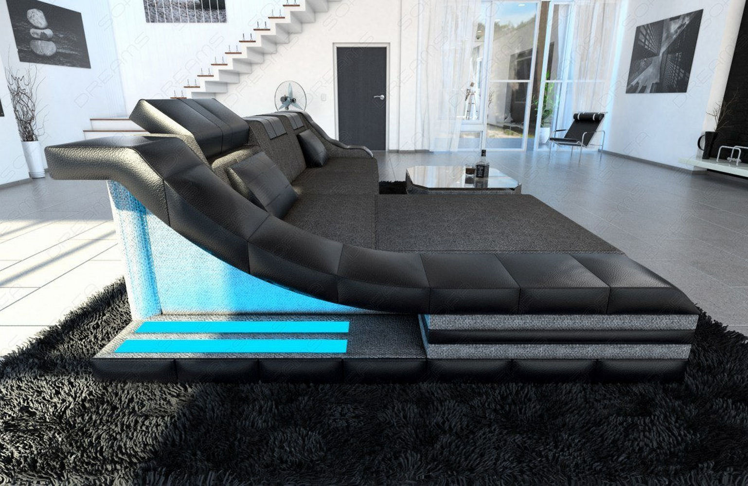Stoffcouch Turino L-Form mit LED-Beleuchtung