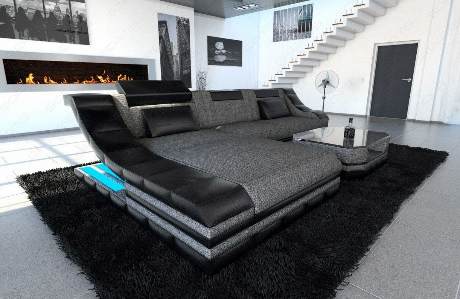 Stoff Ecksofa Turino L-Form Grau-Schwarz