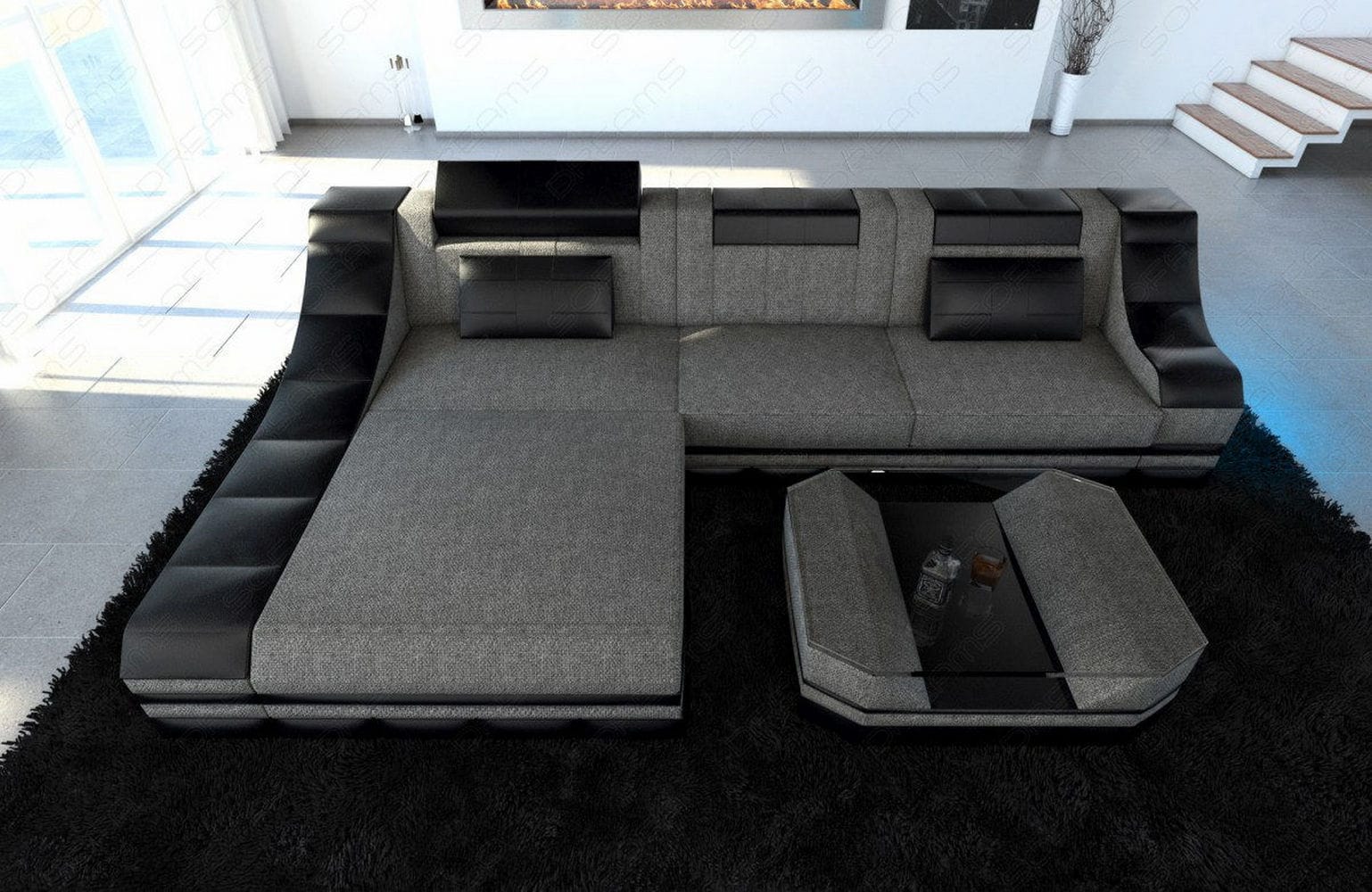 Stoff Ecksofa Turino L-Form Grau-Schwarz