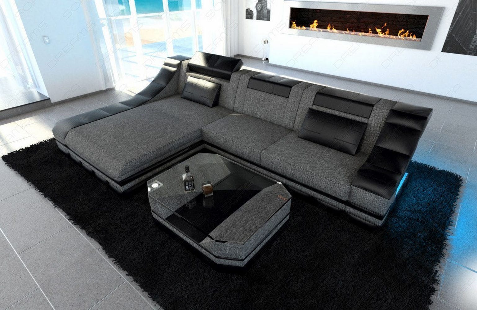 Stoff Ecksofa Turino L-Form Grau-Schwarz