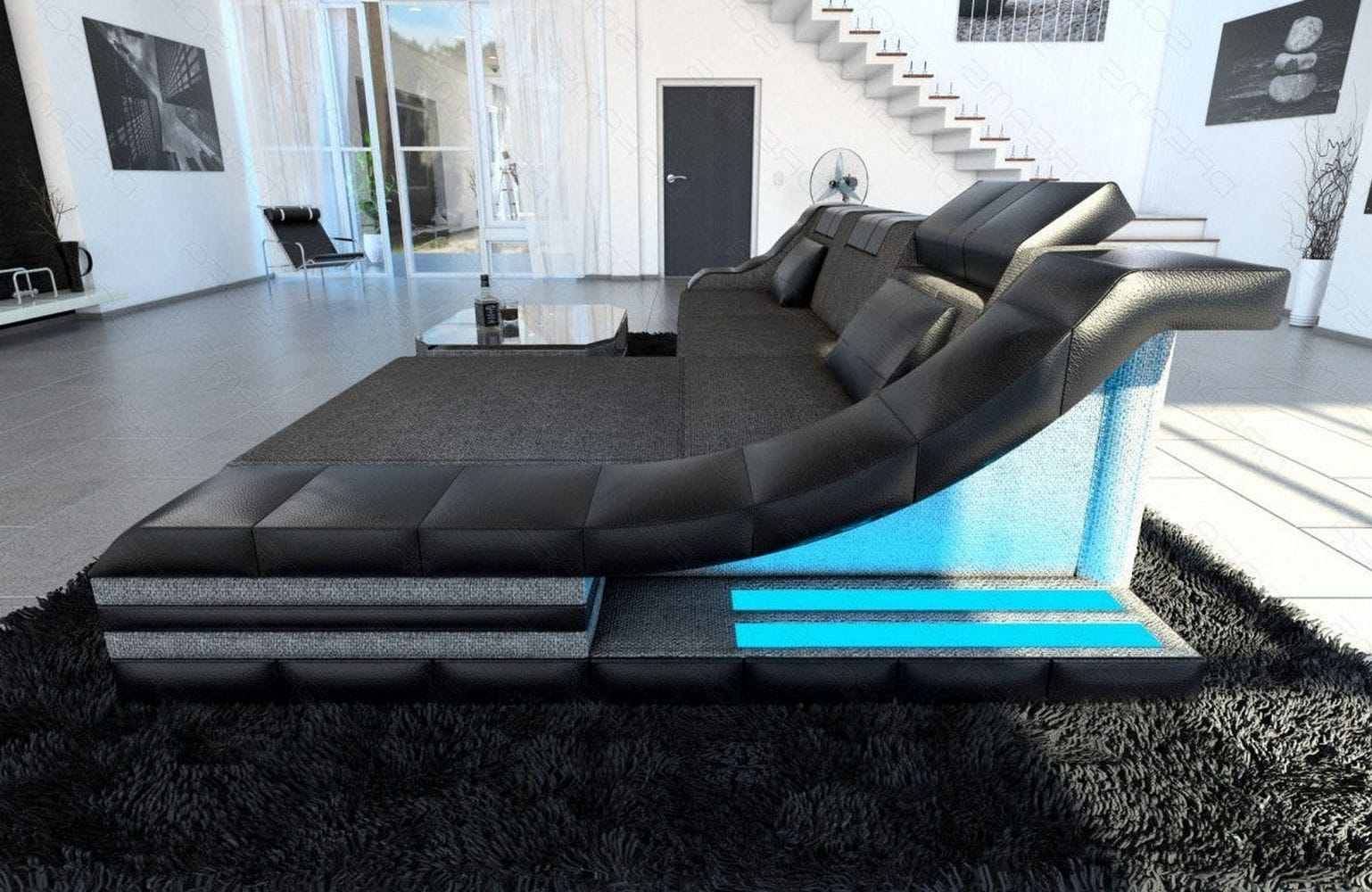 Stoff Ecksofa Turino L-Form Grau-Schwarz