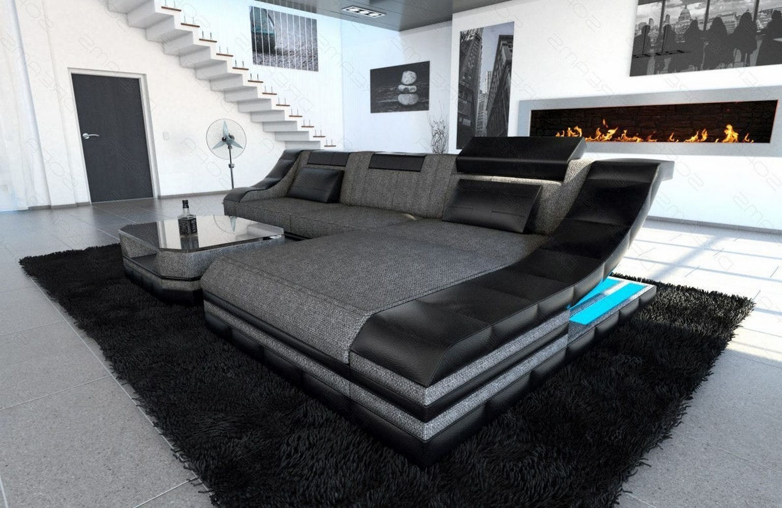 Stoff Ecksofa Turino L-Form Grau-Schwarz