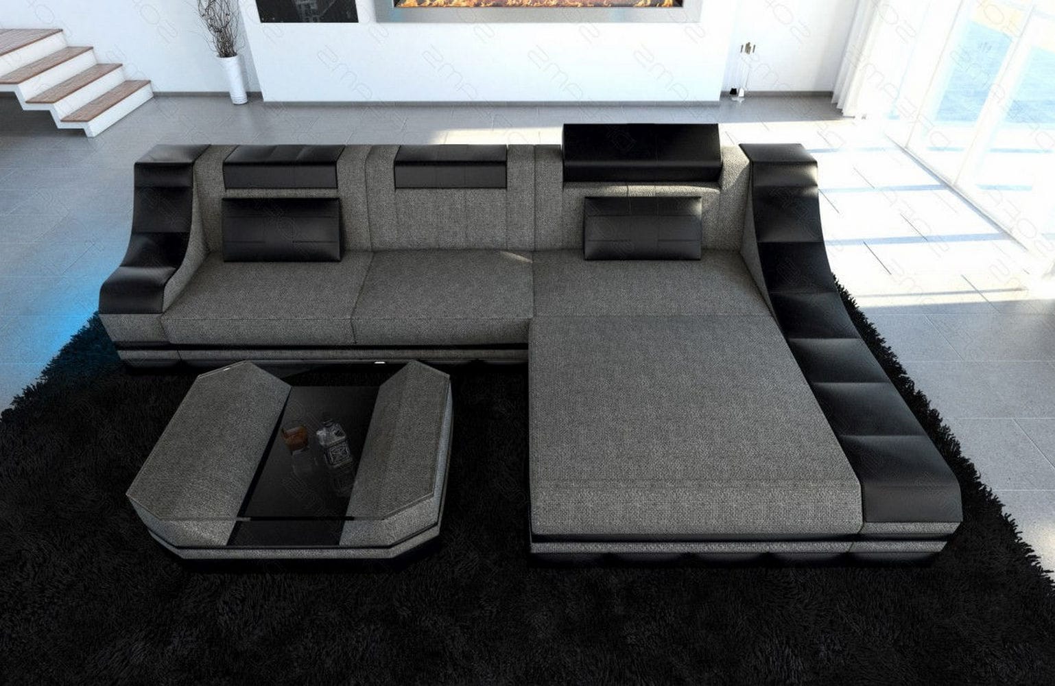 Stoff Ecksofa Turino L-Form Grau-Schwarz
