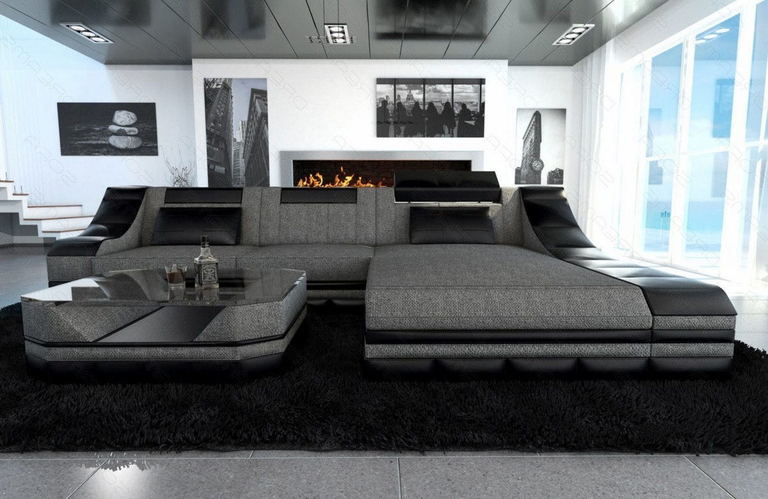 Stoff Ecksofa Turino L-Form Grau-Schwarz