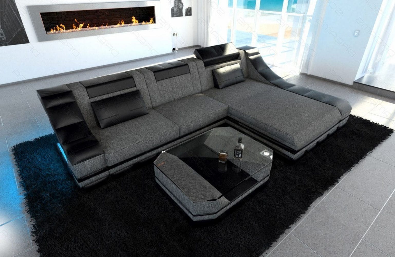 Stoff Ecksofa Turino L-Form Grau-Schwarz