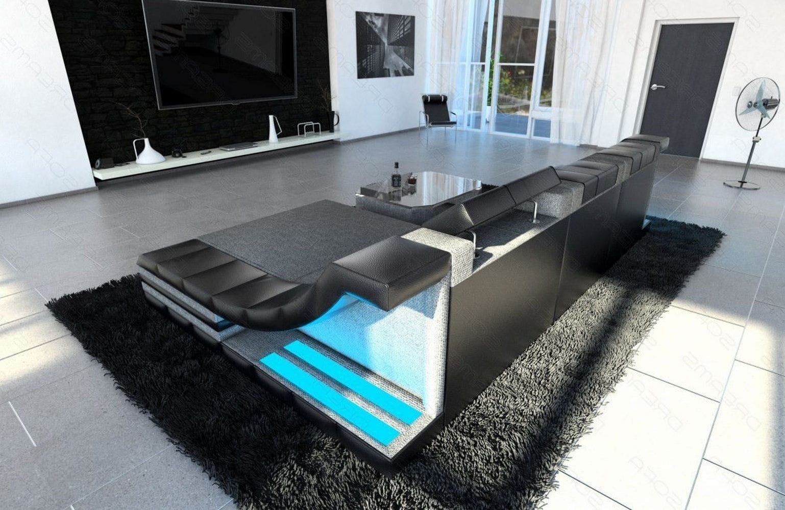 Stoff Ecksofa Turino L-Form Grau-Schwarz