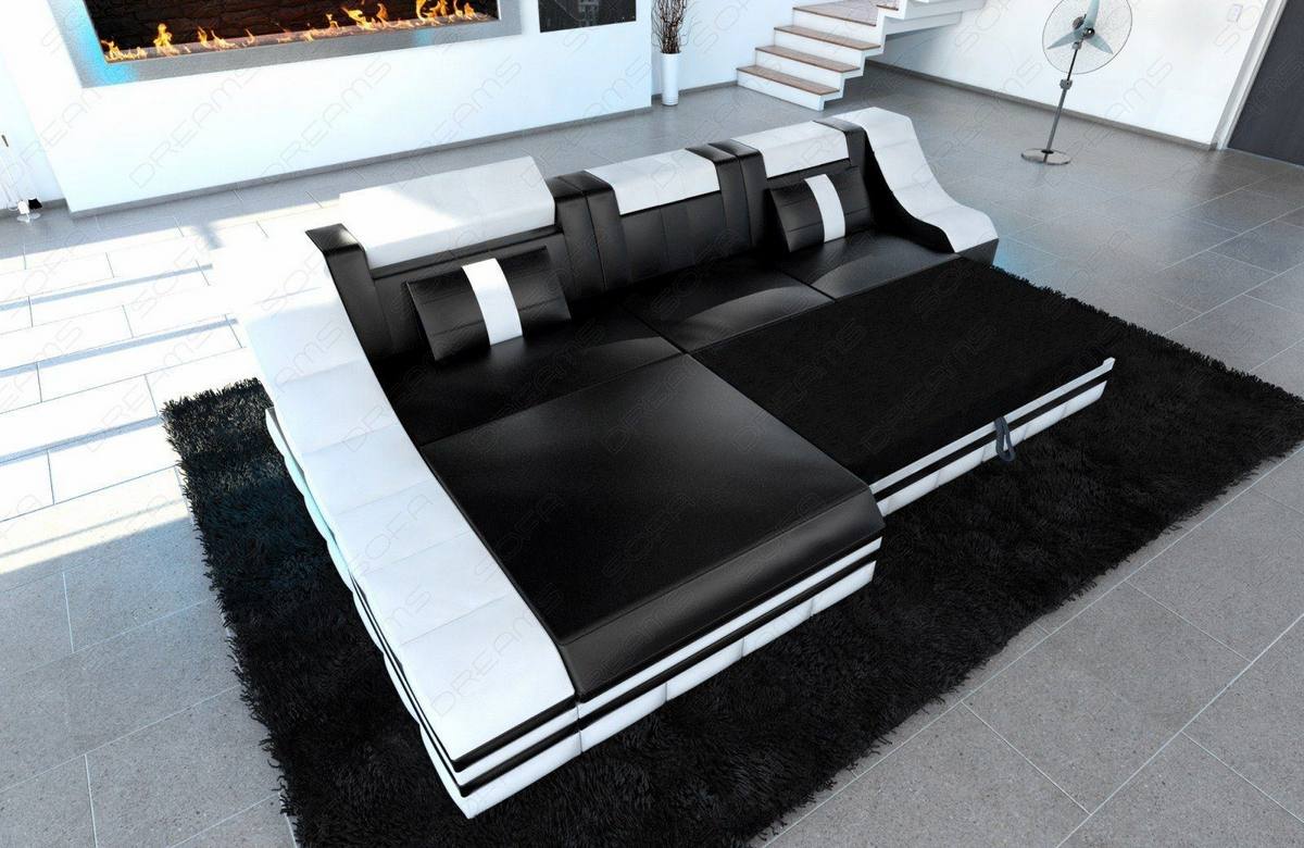 Stoff Ecksofa Turino L-Form Braun-Weiß