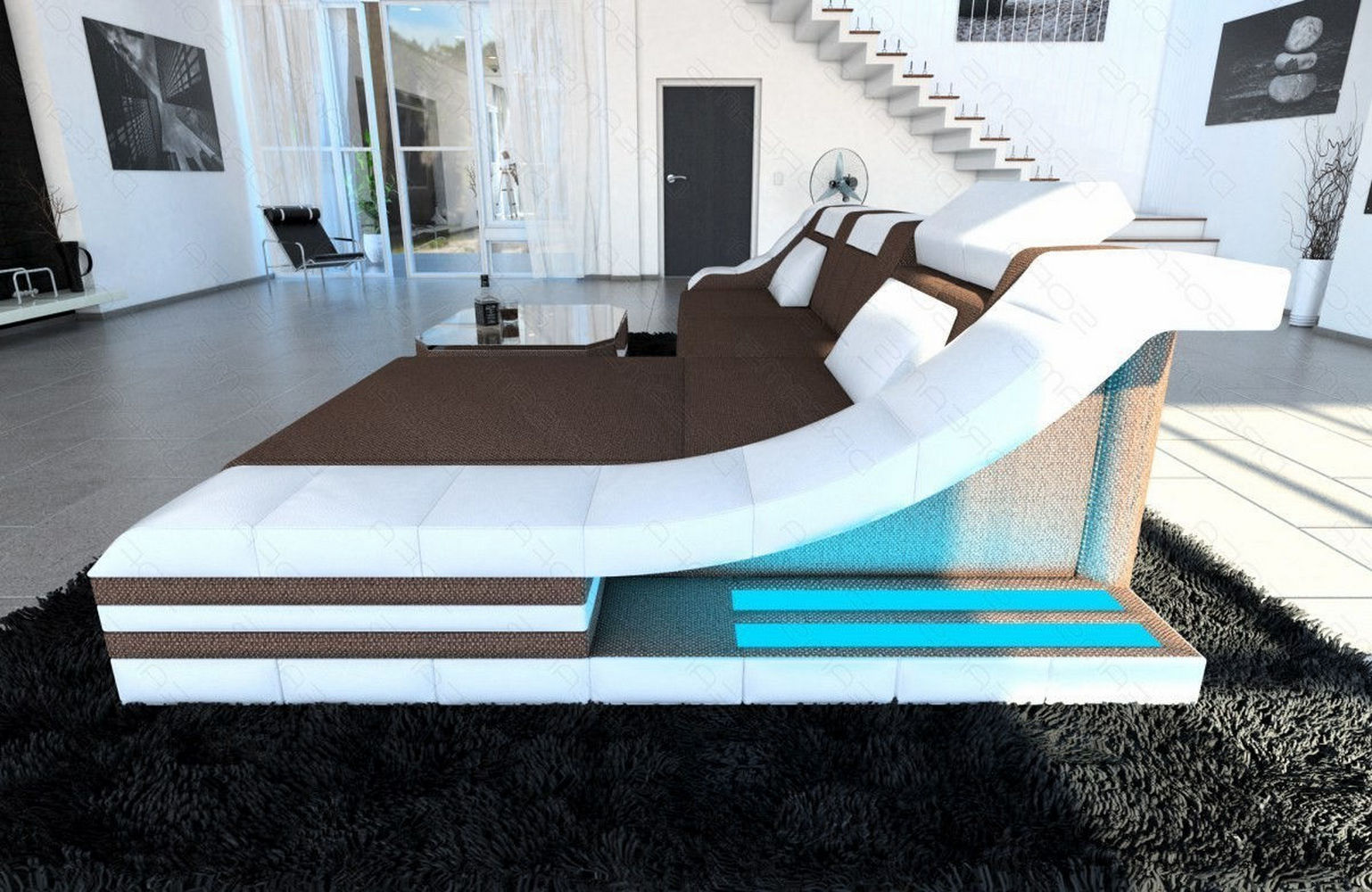 Stoffcouch Turino L-Form mit LED-Beleuchtung