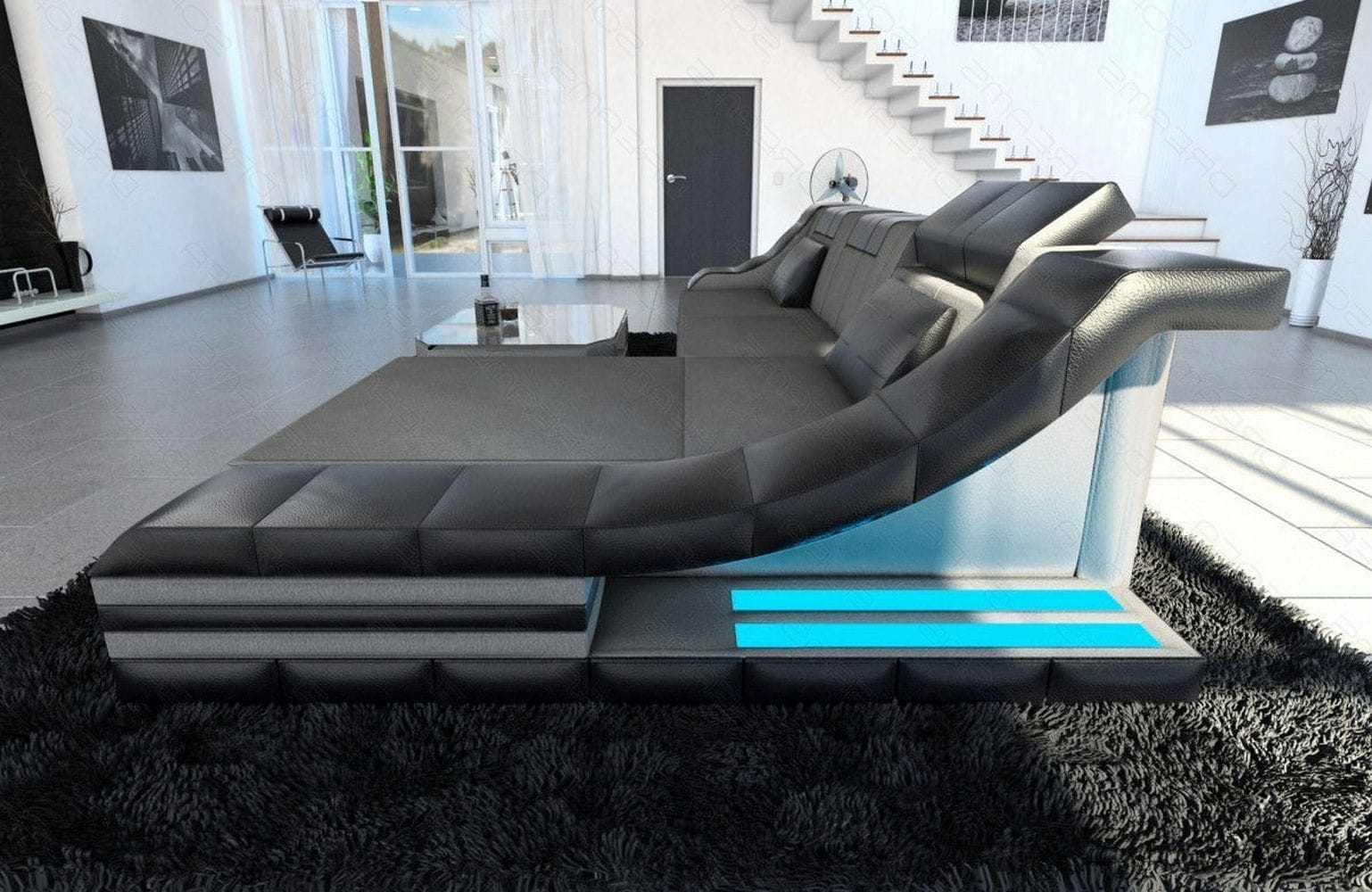 Stoff Ecksofa Turino L Form hellgrau-schwarz