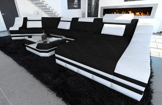 Sofa Turino C-Form in Stoff Schwarz-Weiß