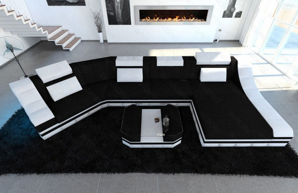 Sofa Turino C-Form in Stoff Schwarz-Weiß