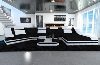 Sofa Turino C-Form in Stoff Schwarz-Weiß