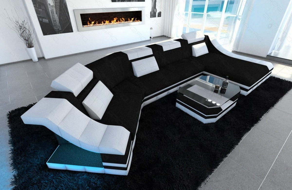 Sofa Turino C-Form in Stoff Schwarz-Weiß