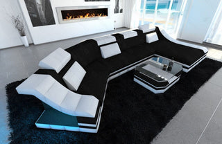 Sofa Turino C-Form in Stoff Schwarz-Weiß