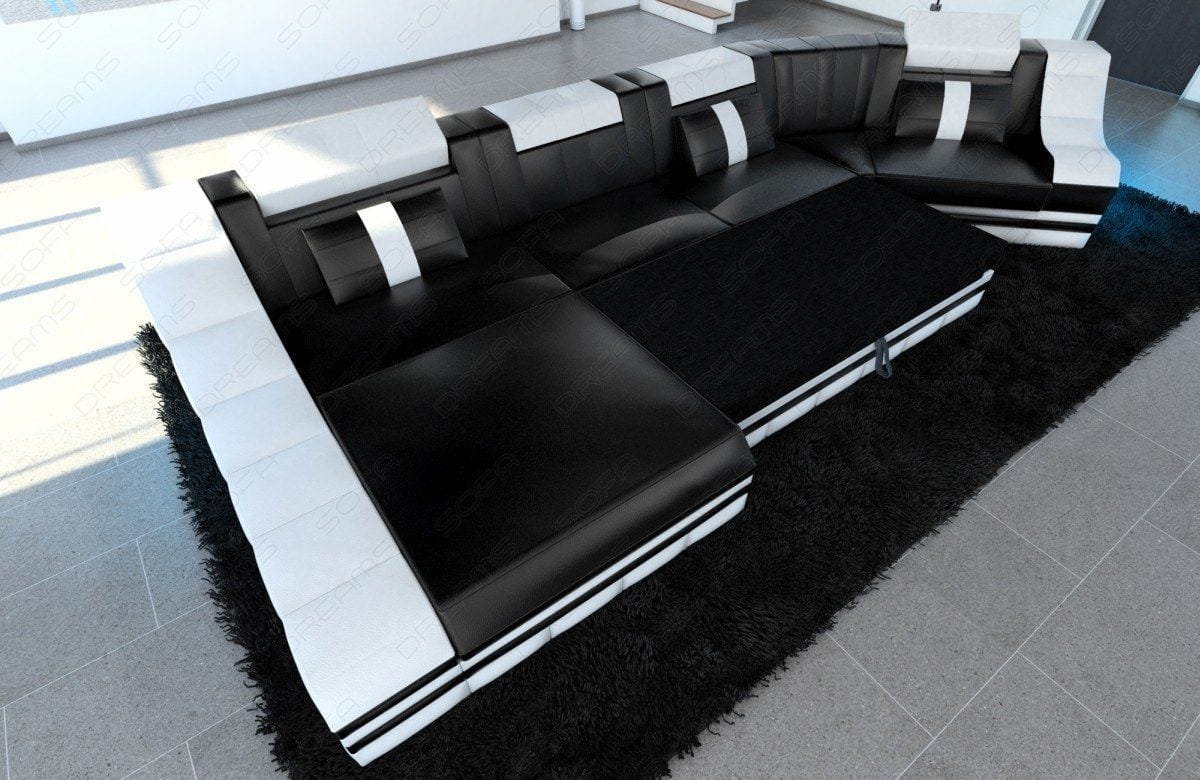 Sofa Turino C-Form in Stoff Schwarz-Weiß