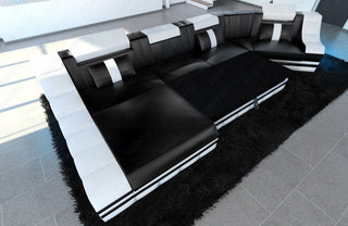 Sofa Turino C-Form in Stoff Schwarz-Weiß