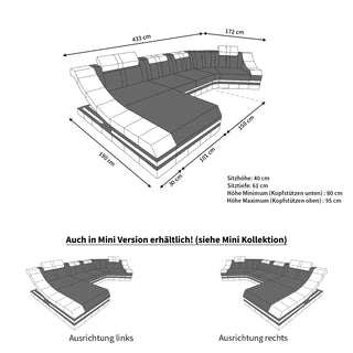 Sofa Turino C-Form in Stoff Schwarz-Weiß