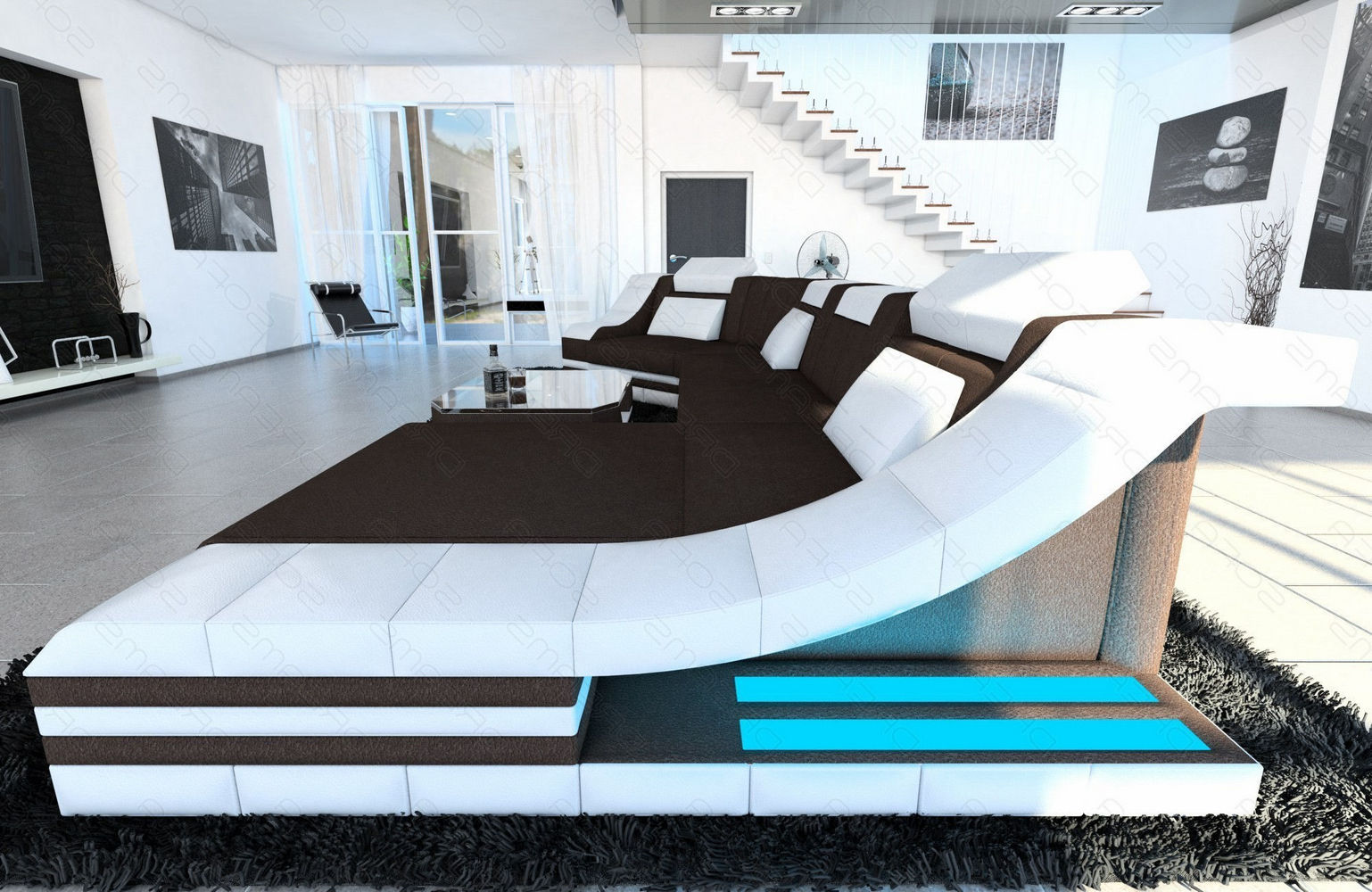 Polster Wohnlandschaft Turino C-Form mit LED