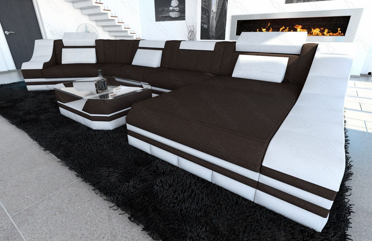 Sofa Turino C in Stoff mokka-weiß