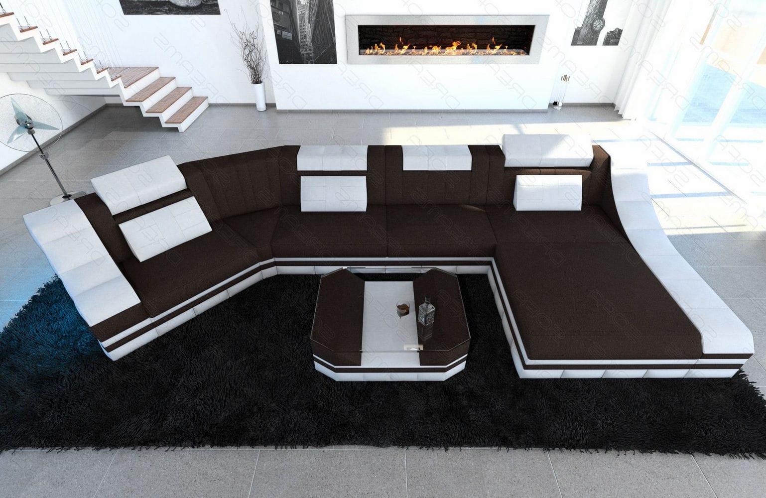 Sofa Turino C in Stoff mokka-weiß