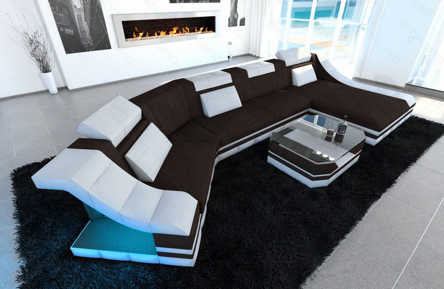 Sofa Turino C in Stoff mokka-weiß
