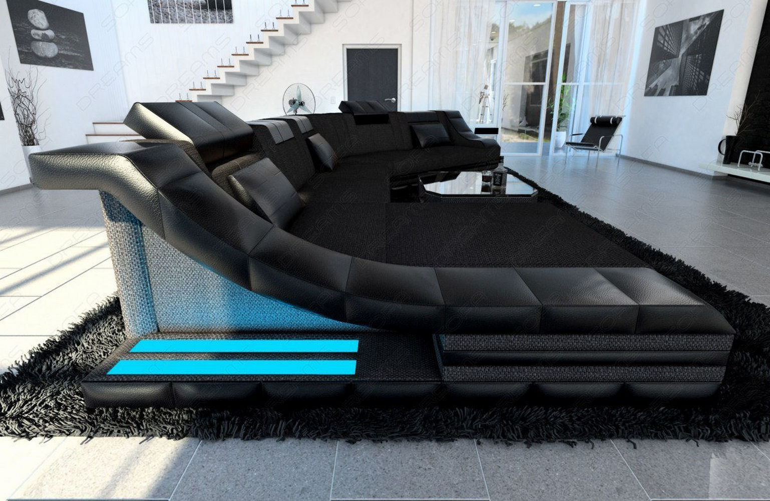 Polster Wohnlandschaft Turino CL mit LED Schwarz-Schwarz