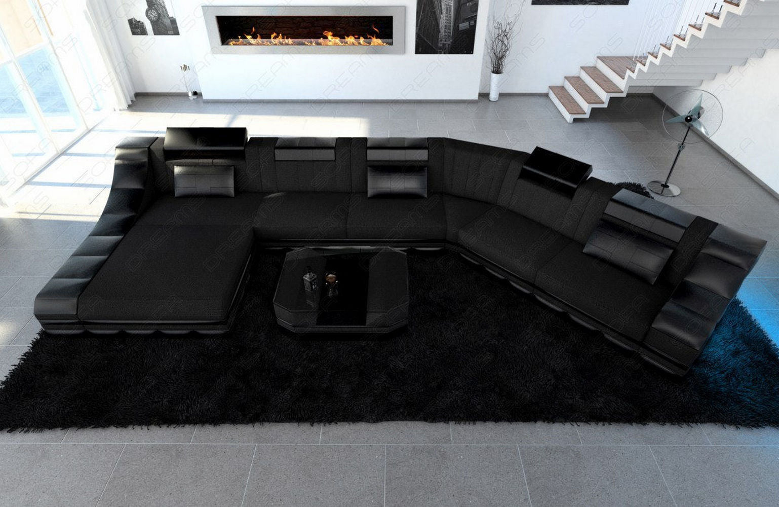 Polster Wohnlandschaft Turino CL mit LED Schwarz-Schwarz