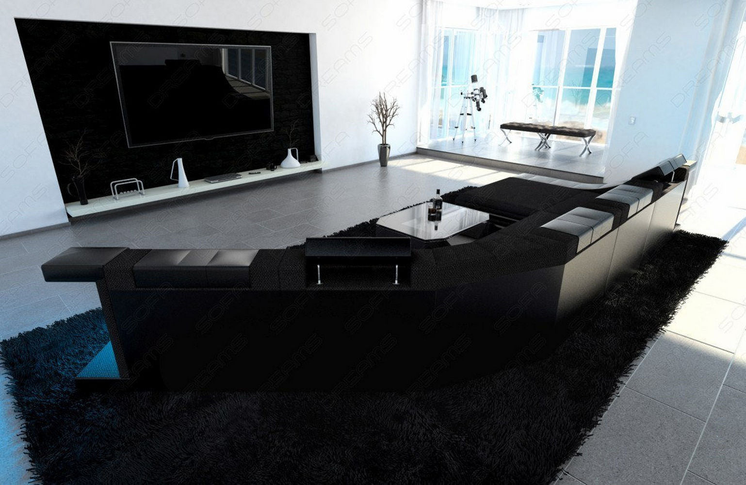 Polster Wohnlandschaft Turino CL mit LED Schwarz-Schwarz