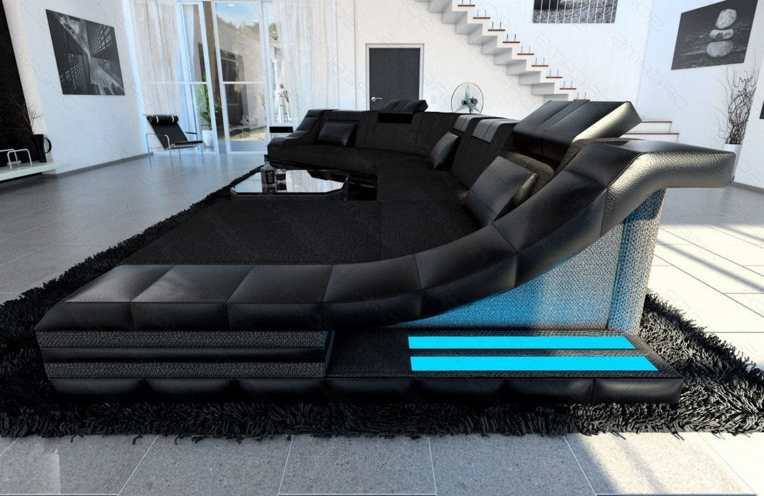 XXL Wohnlandschaft Turino CL-Form aus Stoff schwarz-schwarz