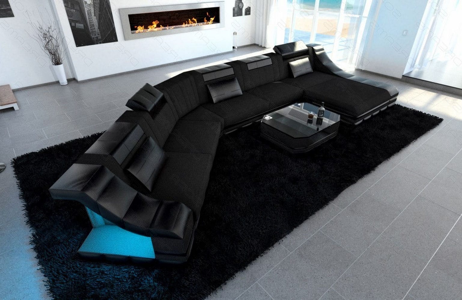 XXL Wohnlandschaft Turino CL-Form aus Stoff schwarz-schwarz