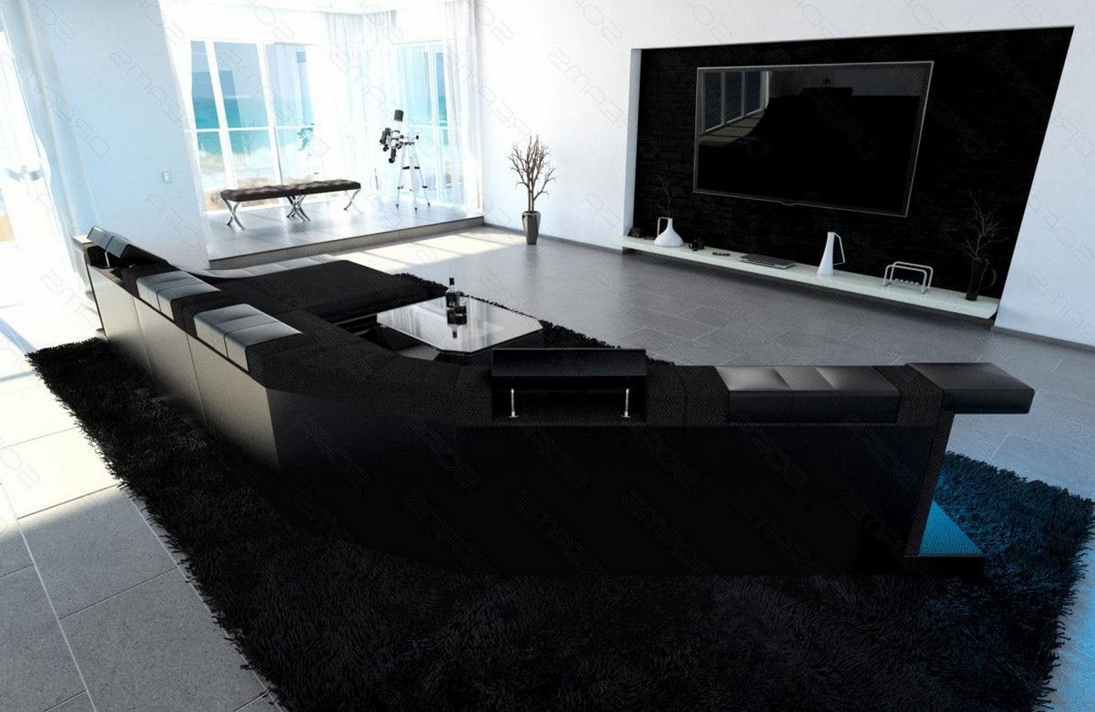 XXL Wohnlandschaft Turino CL-Form aus Stoff schwarz-schwarz