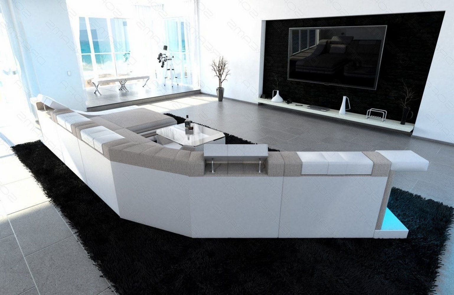XXL Wohnlandschaft Turino CL-Form aus Stoff macchiato-weiß