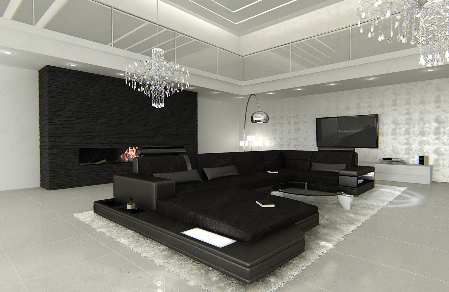 Stoff-Wohnlandschaft Messana U-Form Materialmix
