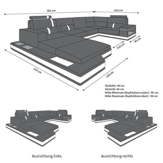 Stoff Wohnlandschaft Messana U-Form Grau-Weiß