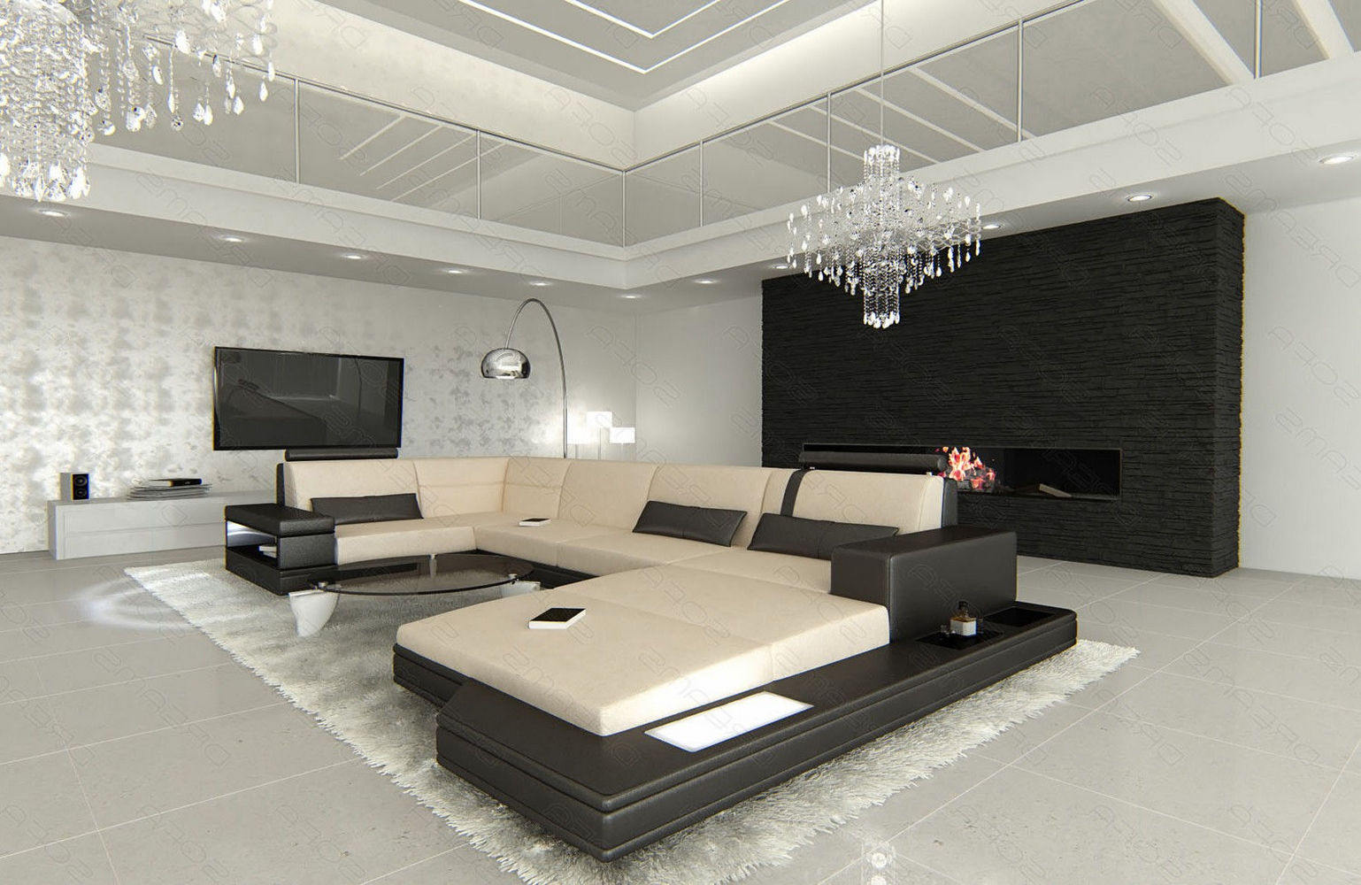 Stoff-Wohnlandschaft Messana U-Form Materialmix