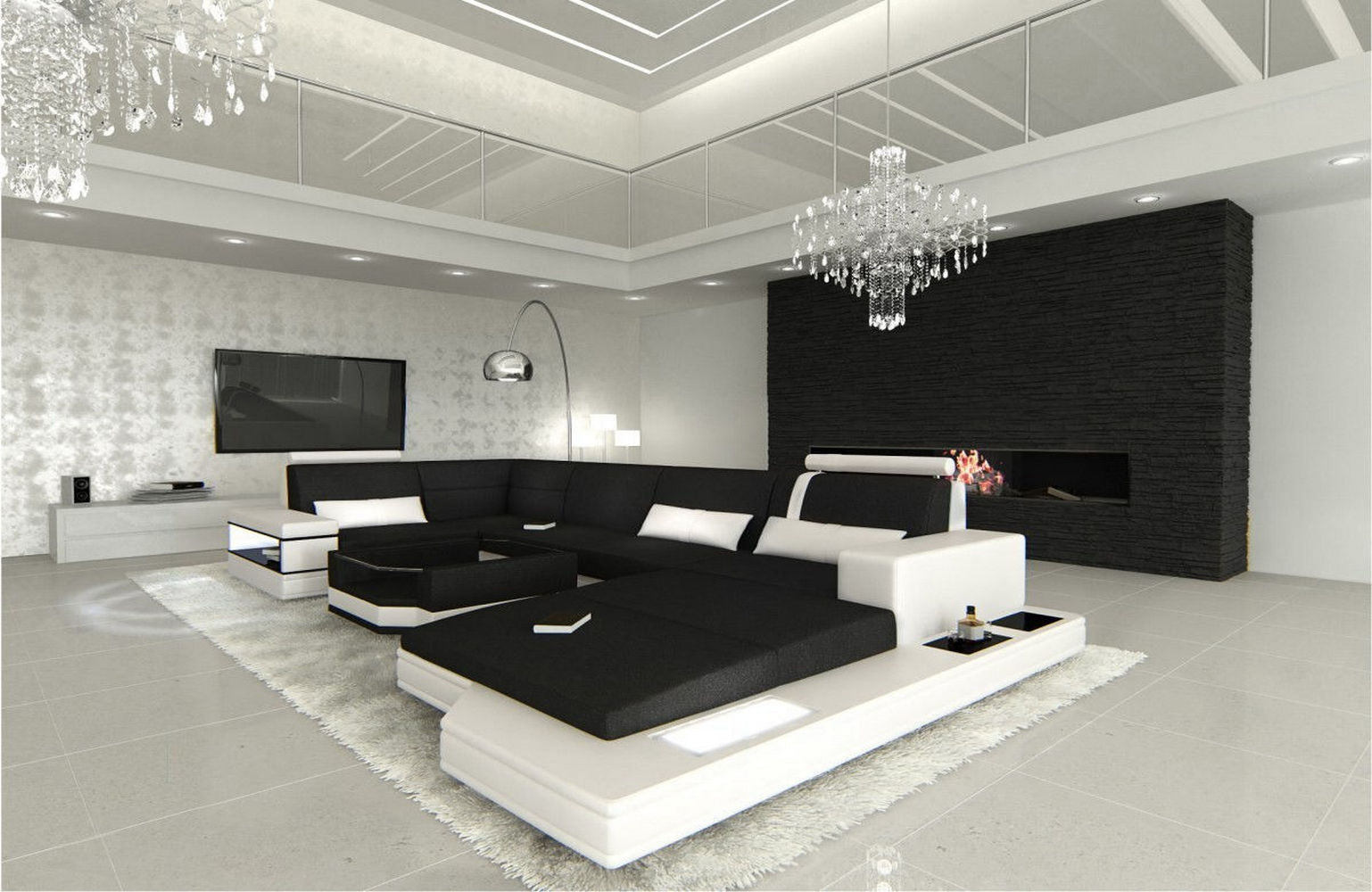 Stoff-Wohnlandschaft Messana U-Form Materialmix