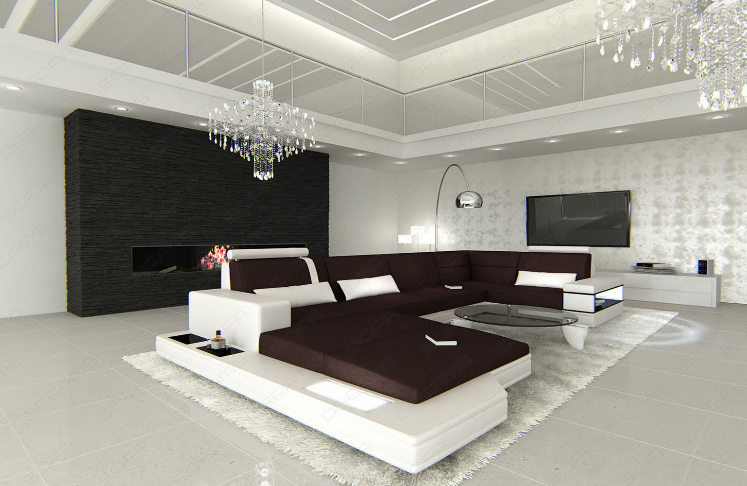Stoff-Wohnlandschaft Messana U-Form Materialmix