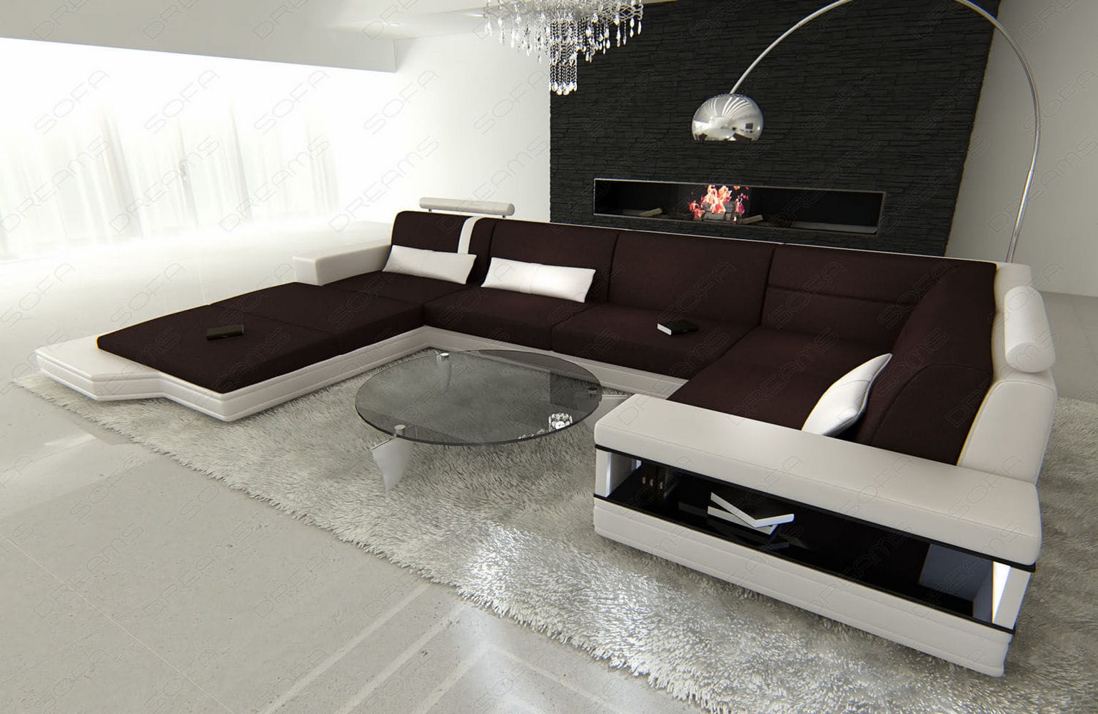 Stoff Wohnlandschaft Messana U-Form mokka-weiß
