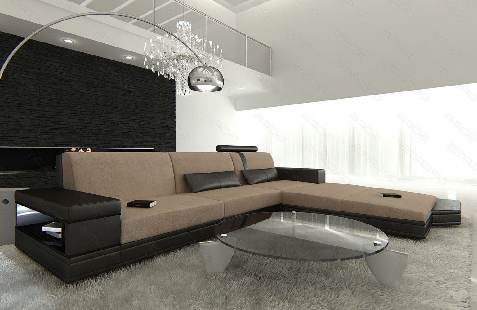 Stoffsofa Messana L-Form – Komfort & Design Cappuccino-Schwarz