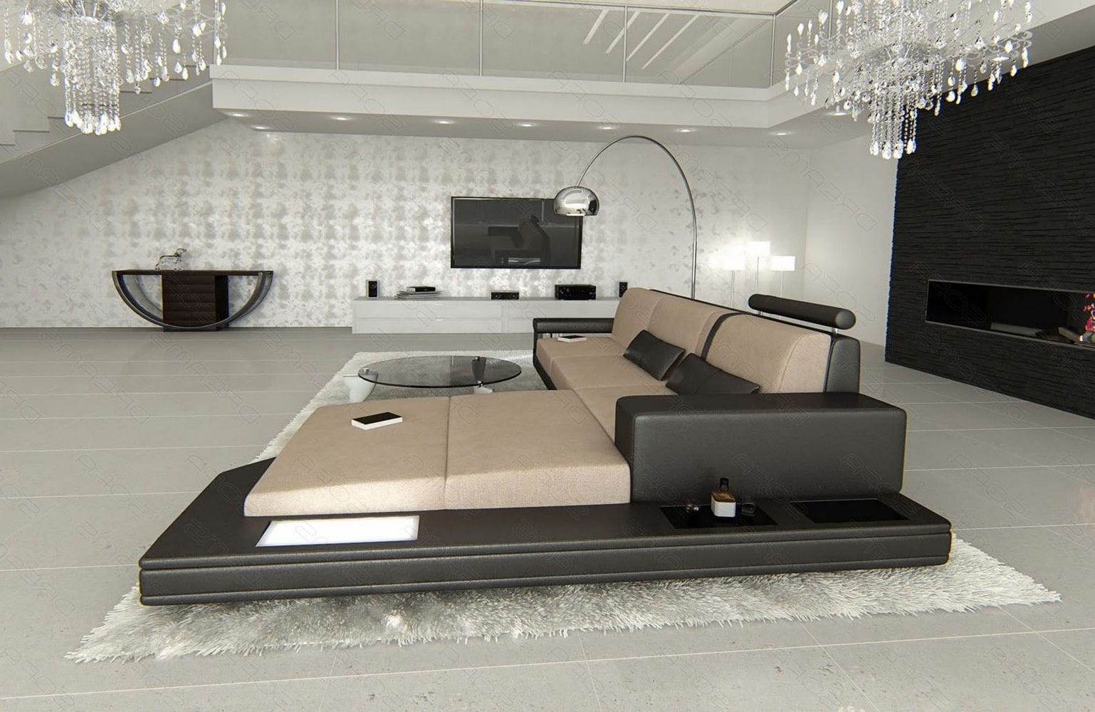 Stoffsofa Messana L-Form – Komfort & Design Cappuccino-Schwarz