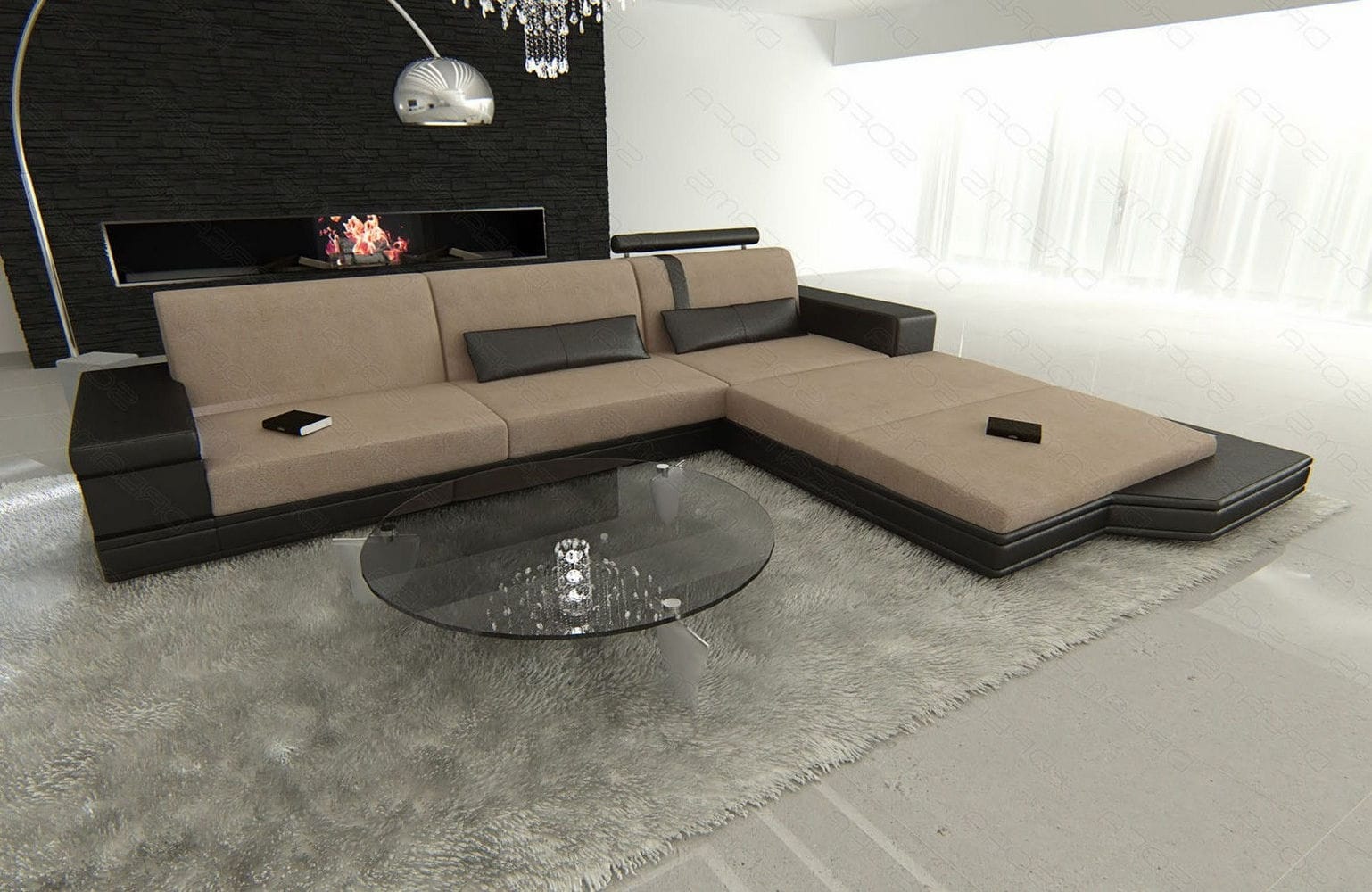 Stoffsofa Messana L-Form – Komfort & Design Cappuccino-Schwarz