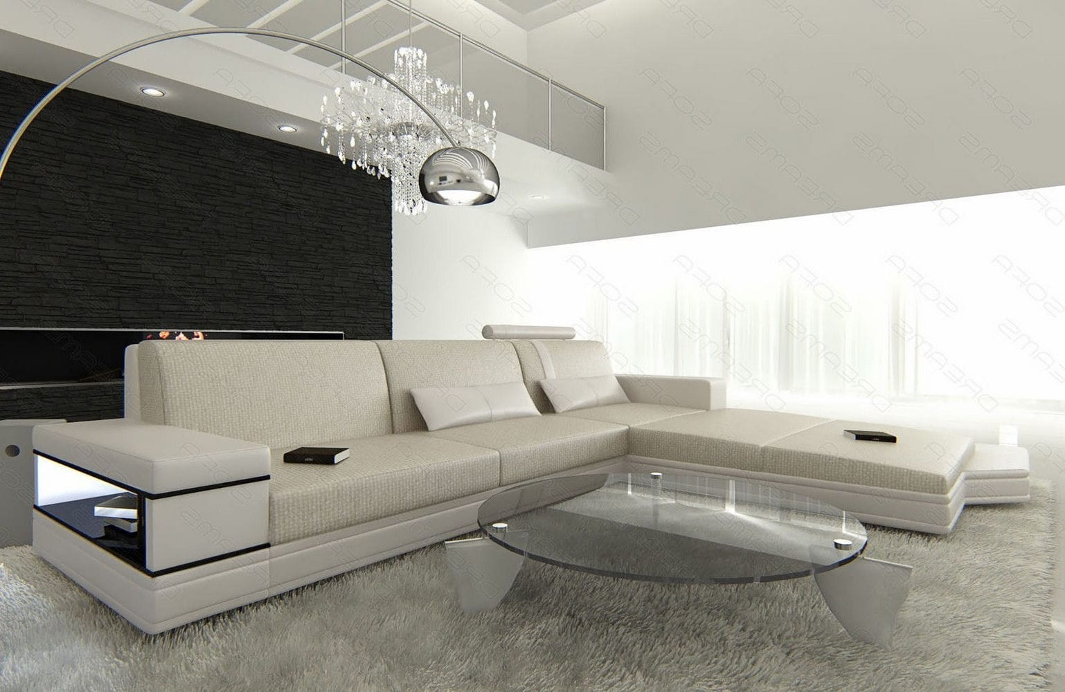 Stoffsofa Messana L-Form – Komfort & Design Elfenbein-Weiß