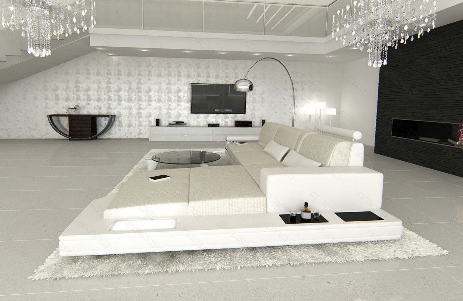 Stoffsofa Messana L-Form – Komfort & Design Elfenbein-Weiß