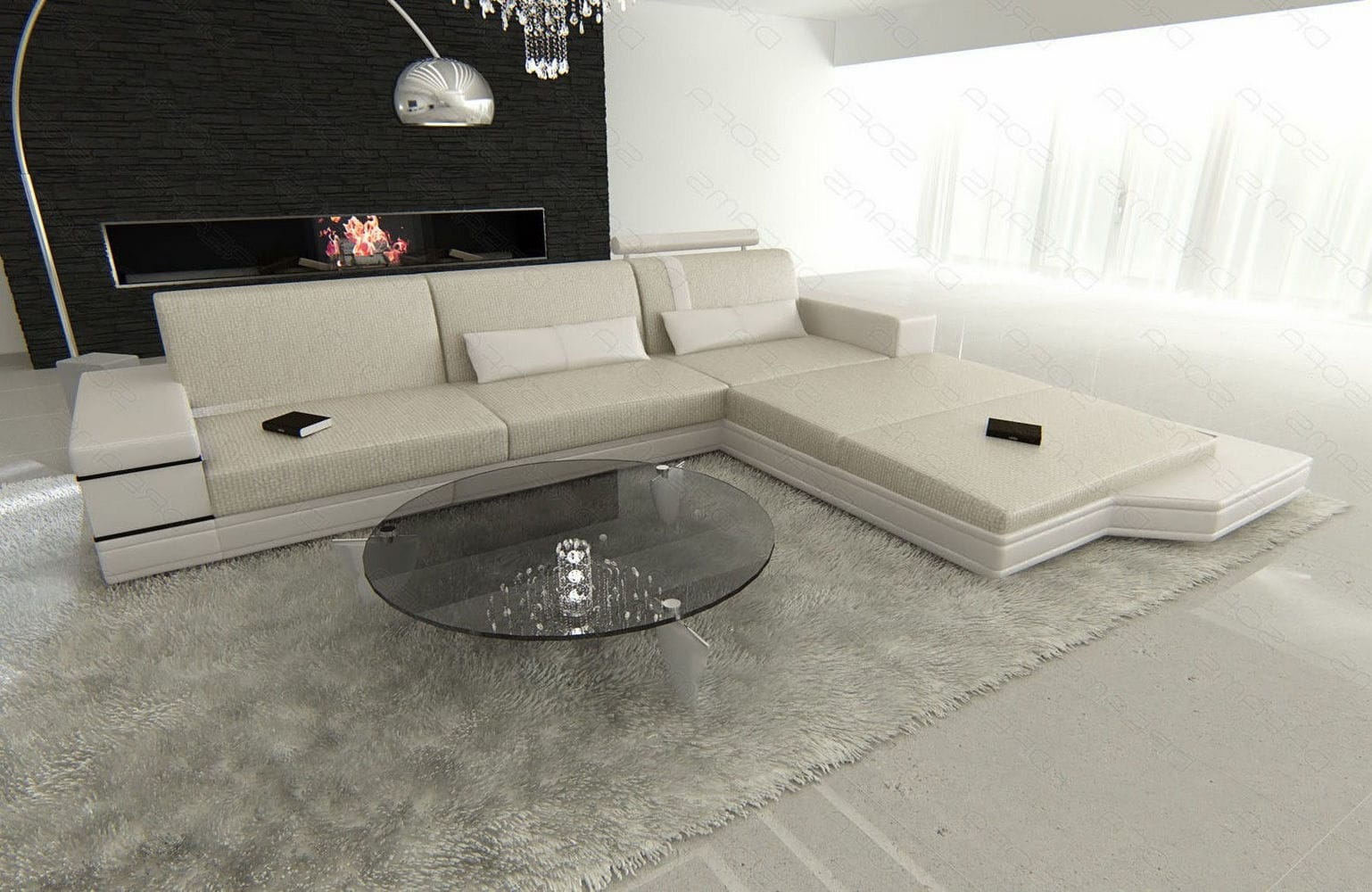Stoffsofa Messana L-Form – Komfort & Design Elfenbein-Weiß