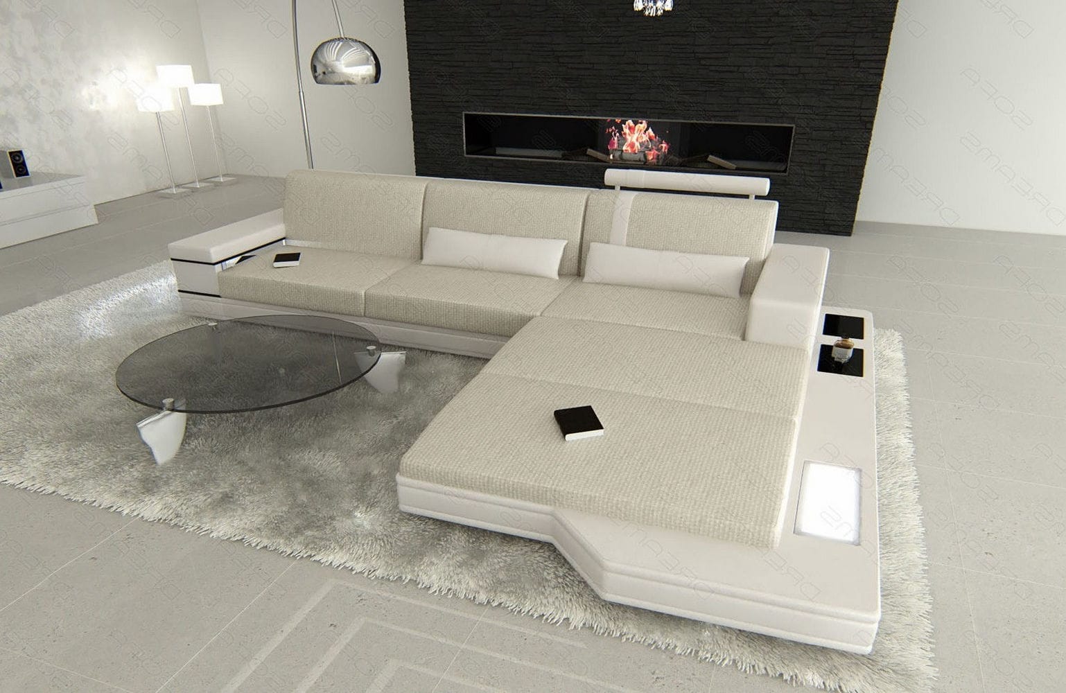 Stoffsofa Messana L-Form – Komfort & Design Elfenbein-Weiß
