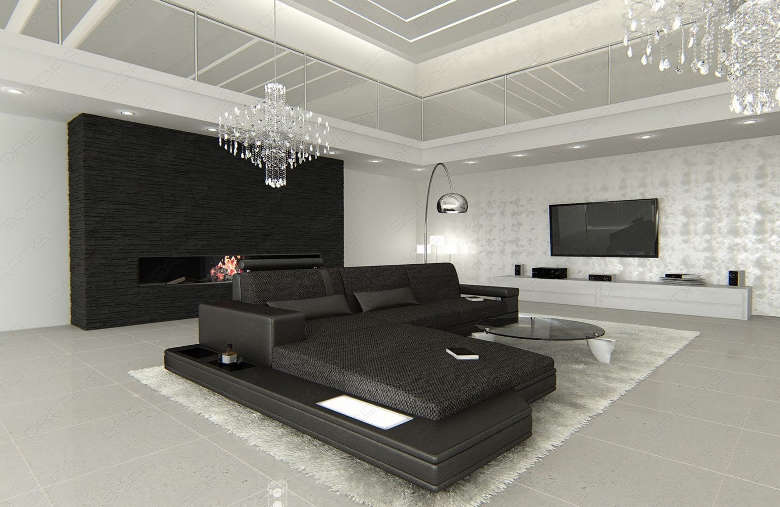 Stoffsofa Messana L-Form – Komfort & Design Schwarzgrau-Schwarz